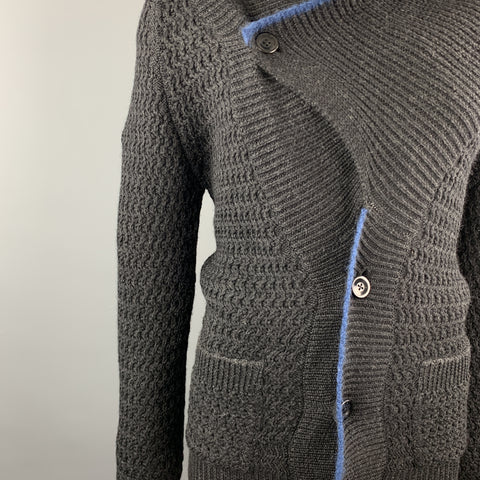 KAPITAL Size L Black Knitted Wool Shawl Collar Cardigan