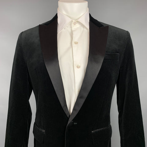 DSQUARED2 Size 40 Black Velvet Cotton Peak Lapel Sport Coat