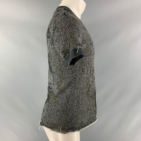 IRO Size XS Dark Gray Distressed Cotton Blend Crew-Neck T-shirt