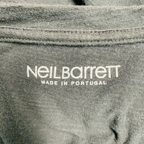 NEIL BARRETT Size M Grey Navy Mixed Fabrics Cotton V-Neck T-shirt
