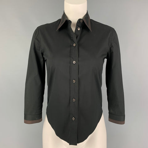 PRADA Size 2 Black Brown Cotton Nylon Blouse