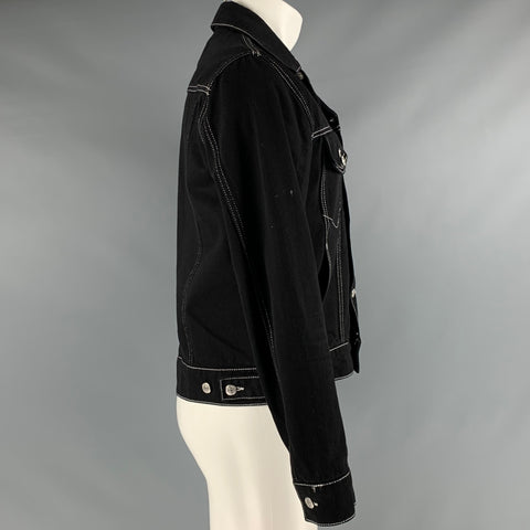 SANDRO Size M Black White Contrast Stitch Cotton Trucker Jacket