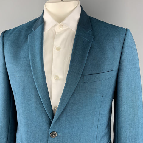 BURBERRY LONDON Size 42 Teal Sharkskin Wool / Mohair Notch Lapel Pants Suit