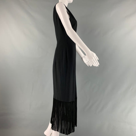 AKRIS Size 8 Black Viscose Blend Fringe Suede Sleeveless Long Dress