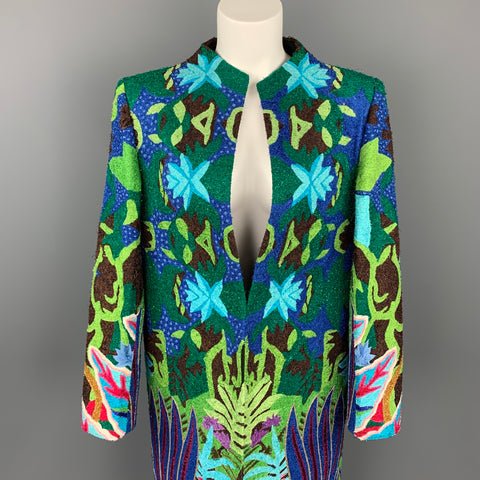 MANISH ARORA Abrigo hecho a mano con frente abierto de seda tejida multicolor talla L