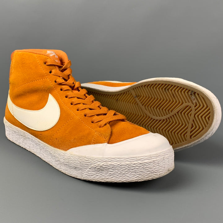 NIKE Size 12 Orange Leather Blazer Mid Sneakers