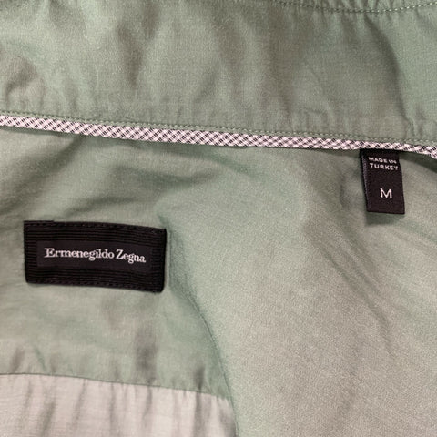 ERMENEGILDO ZEGNA Size M Green Solid Cotton Button Down Long Sleeve Shirt