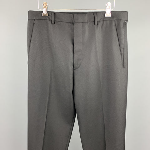 LANVIN Size 32 Black Solid Wool Elastic Cuffs Casual Pants
