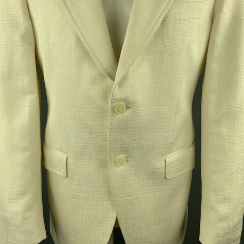 DOLCE & GABBANA Size 40 Cream Textured Cotton / Silk Peak Lapel Sport Coat