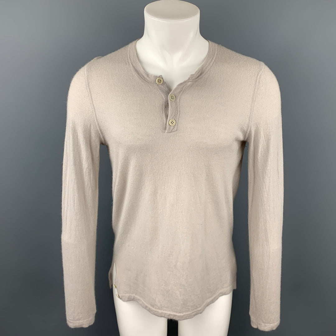 HELMUT LANG Size L Taupe Cashmere Buttoned Henley