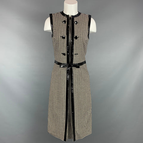 vintage CHRISTIAN DIOR Taille 4 Noir &amp; Crème Poule Laine / Robe de Cocktail Polyester