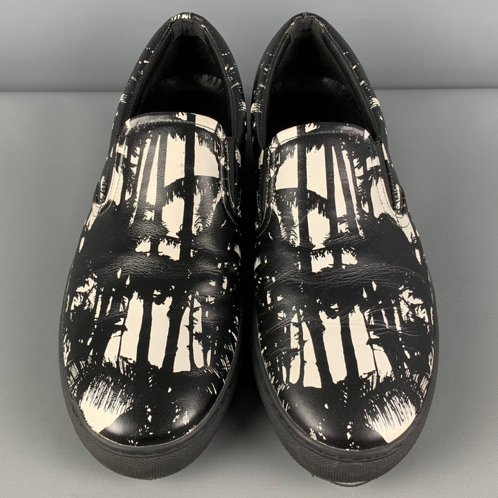 HUGO BOSS Talla 10 Zapatillas de deporte de cuero con estampado blanco y negro