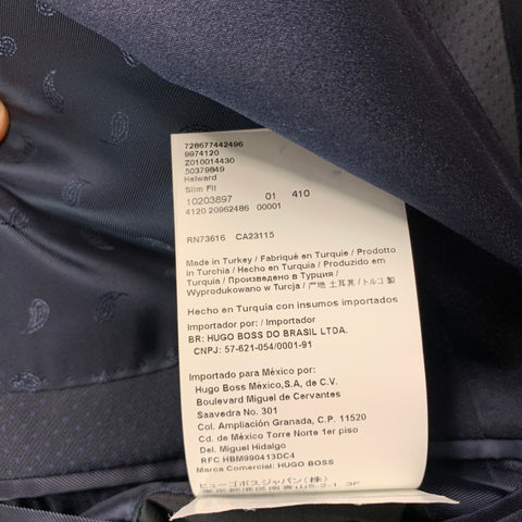 HUGO BOSS  Size 42 Long Navy Jacquard Virgin Wool Tuxedo Sport Coat