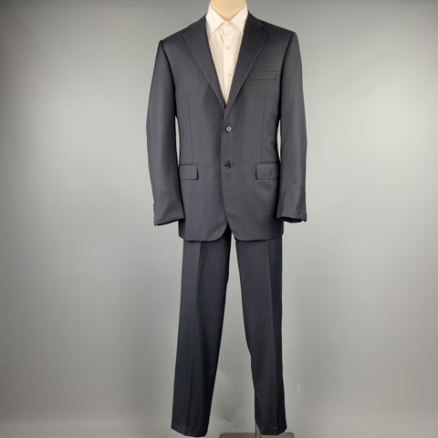 CANALI Size 42 Long Navy Wool Notch Lapel Suit