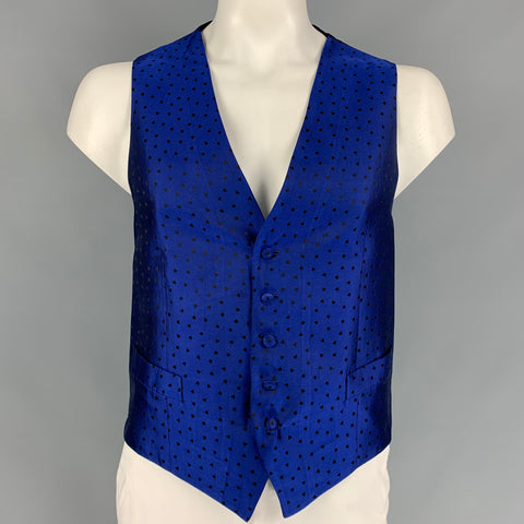 LANVIN Chaleco abotonado de seda con estampado de corazones azul real talla XL