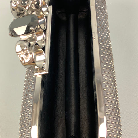 ALEXANDER MCQUEEN Black Silver Studded Leather Metal Knuckle Clutch