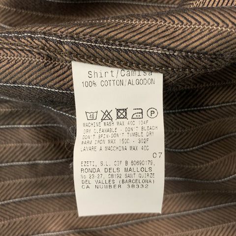 ERMENEGILDO ZEGNA Taille L Chemise à manches longues boutonnée en coton à rayures marron