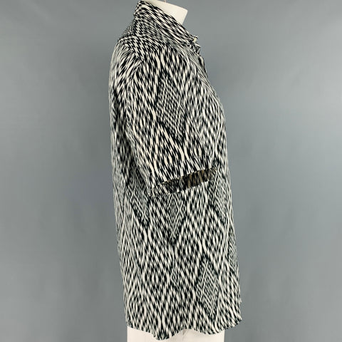 ETRO Size XL Black White Zig Zag Cotton Button Up Short Sleeve Shirt