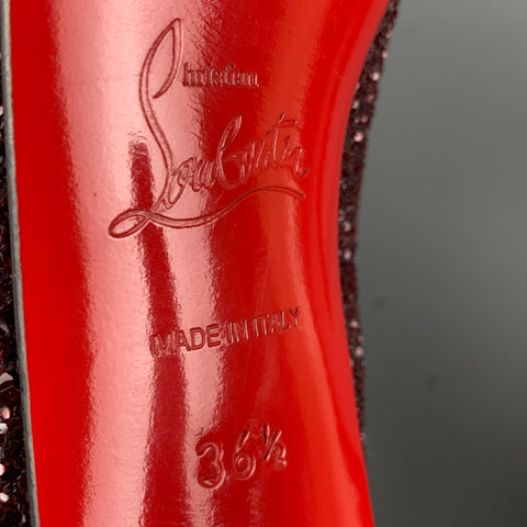 CHRISTIAN LOUBOUTIN Size 6.5 Burgundy Glitter Peep Toe Pumps