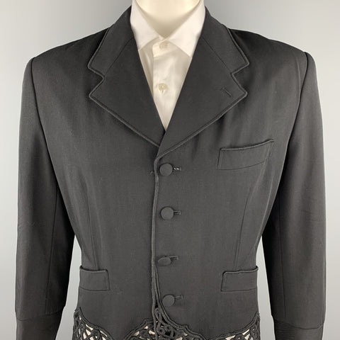 Vintage MATSUDA Size M Black Guipure Wool Cropped Notch Lapel Jacket
