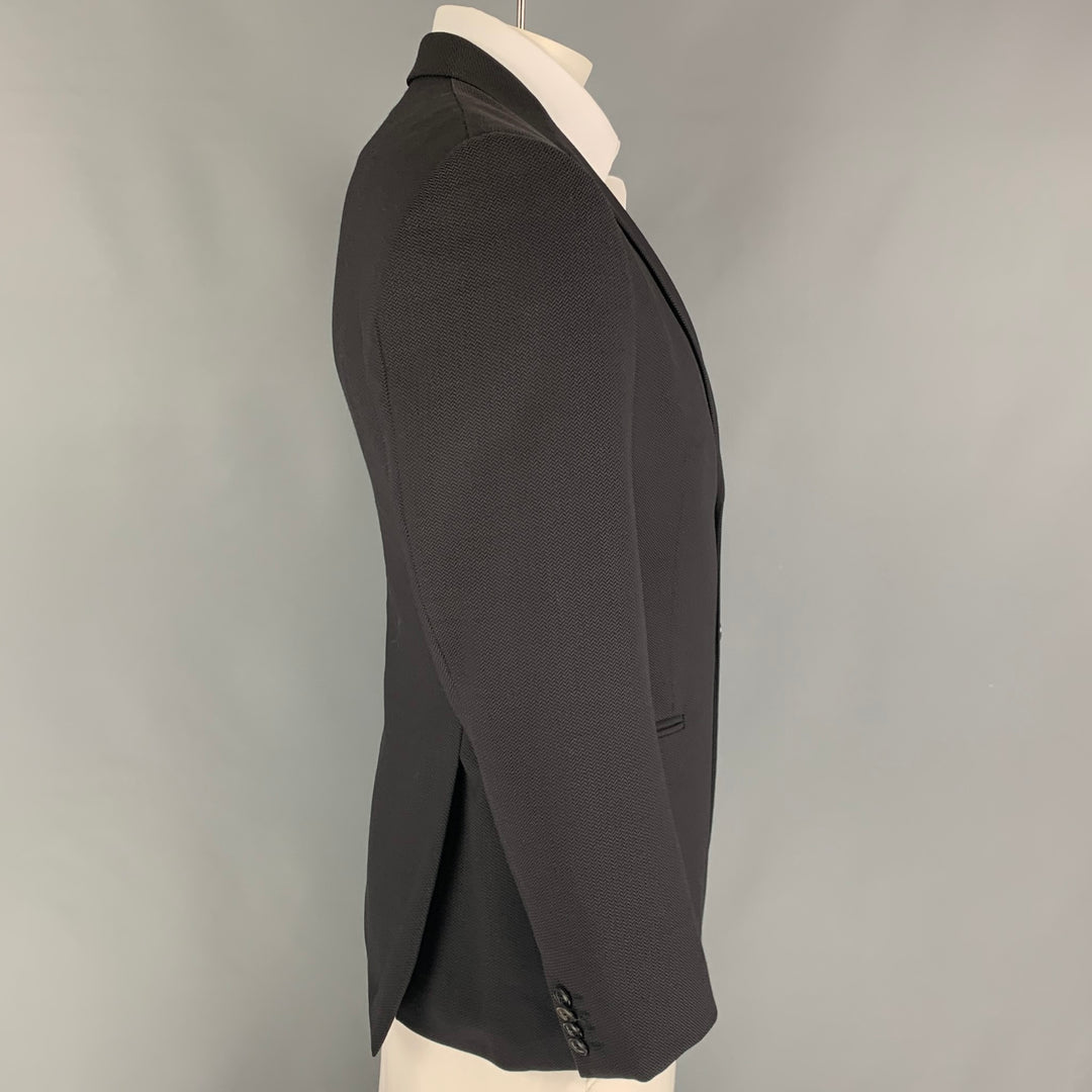 GIORGIO ARMANI Size 40 Black Herringbone Lana Wool Notch Lapel Sport Coat