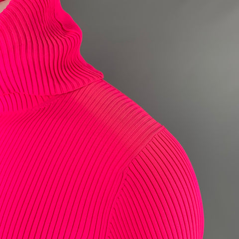 BALENCIAGA Size M Pink Ribbed Polyamide Turtleneck Pullover