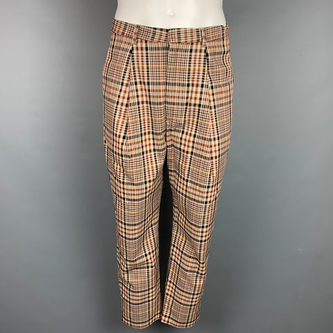 DEVEAUX New York Talla 32 Pantalones de vestir con bragueta y cremallera de algodón a cuadros color canela y negro