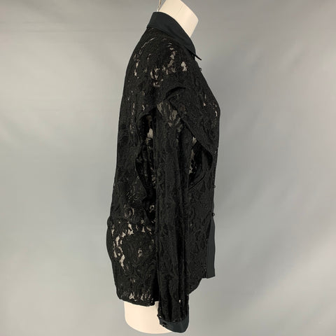 FRANCESCO SCOGNAMIGLIO Size 4  Black Polyeste Lace Button Up  Shirt