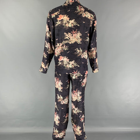MARC JACOBS Size M Black Pink Print Silk Camp Pants Set