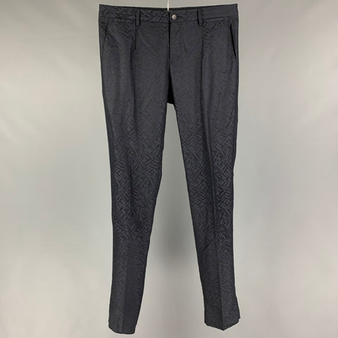DOLCE & GABBANA Size 32 Navy Jacquard Wool Silk Zip Fly Dress Pants