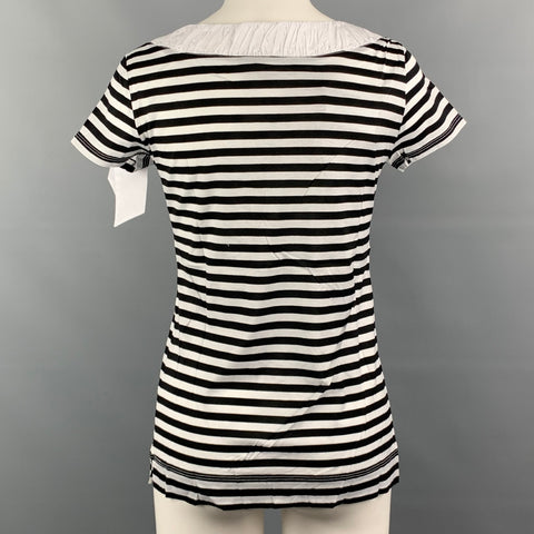 LOVE MOSCHINO Size 6 Black & White Stripe Cotton Bow T-Shirt