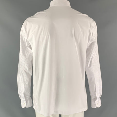 LES HOMMES Size L White Solid Cotton &  Elastane Raglan Long Sleeve Shirt