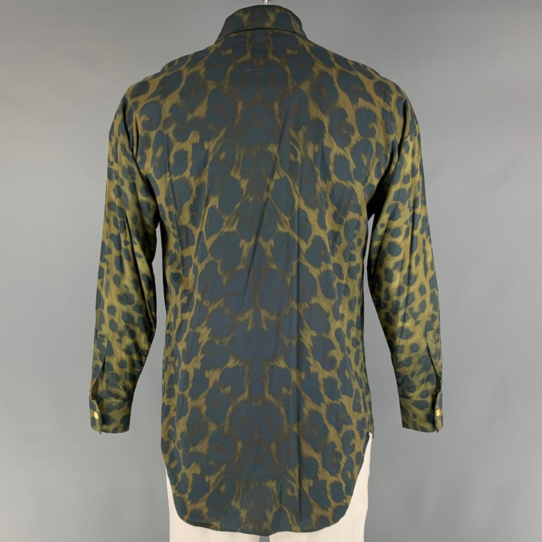 VERSUS by GIANNI VERSACE Size 44 Green Black Animal Print Long Sleeve Shirt