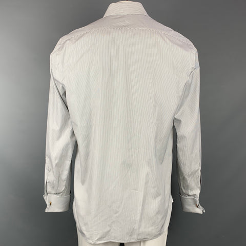 TOM FORD Size XL White & Black Pinstripe Cotton Button Up Long Sleeve Shirt
