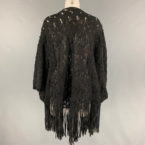 RALPH LAUREN Black Label Size M/L Black Viscose Polyester Knitted Bow Cape