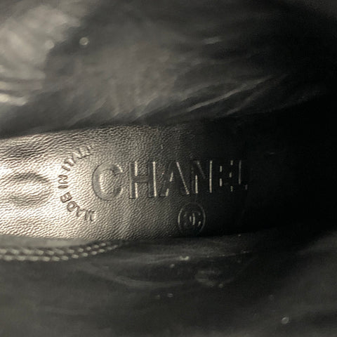 CHANEL Size 7.5 Black Leather Straps Boots