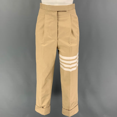 THOM BROWNE Size 0 Khaki Cotton Stripe Pleated Casual Pants