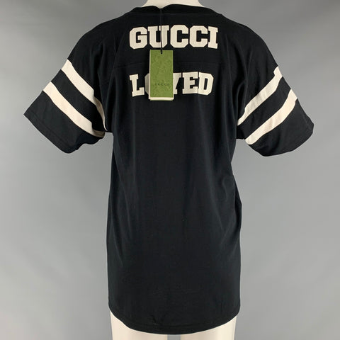 GUCCI Size XS Black White Graphic Cotton Crew-Neck T-shirt