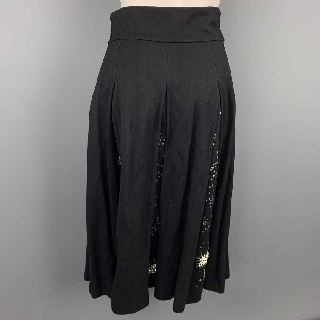 DRIES VAN NOTEN Size 4 Black Sequined Wool Blend Pleated Skirt