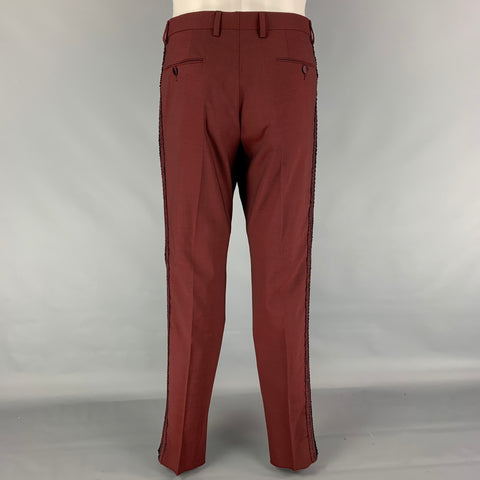 DOLCE & GABBANA SS15 Size 40 Regular Burgundy Black Passementerie 3D Embroidery Virgin Wool 3 Piece Suit