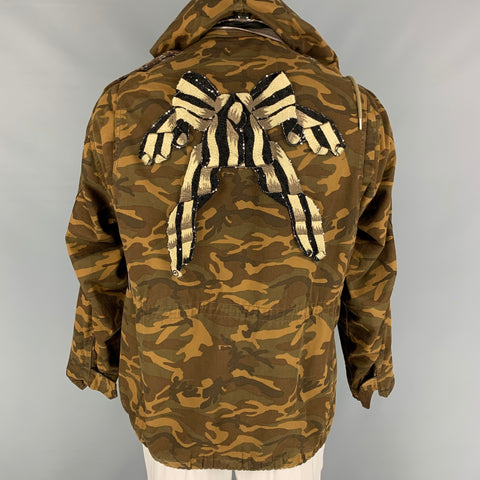 MARC JACOBS Size XL Tan Camouflage Cotton Zip & Snaps Military Jacket