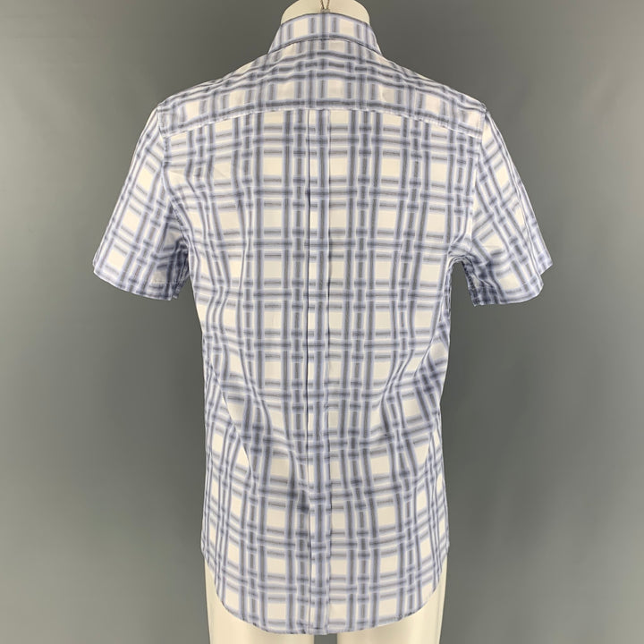 KARL LAGERFELD Size M Blue White Print Cotton Snaps Short Sleeve Shirt
