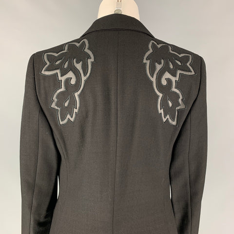 ESCADA Size 6 Black Viscose Blend Embroidered Cut Out Jacket Blazer