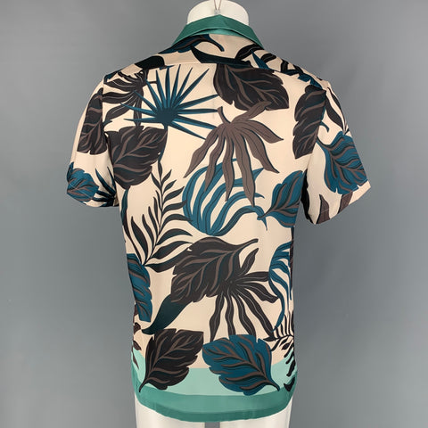 REISS Size M Mint Brown Cream Leaf Print Polyester Short Sleeve Shirt
