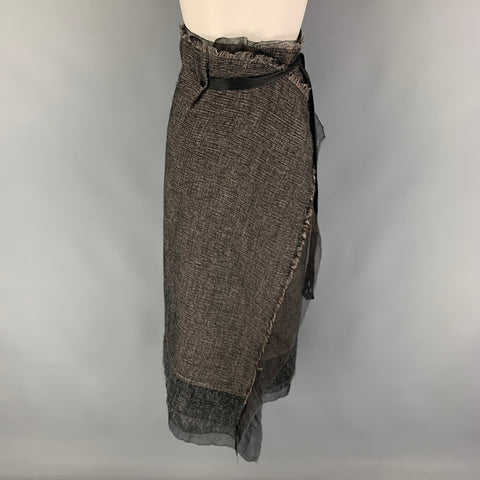 MARIANNI KOOIMANS Size M Black Taupe Wool Blend Wrap Skirt
