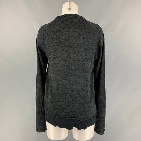 THE VIRIDI-ANNE Size S Black and Charcoal Cotton Marbled V-Neck Cardigan
