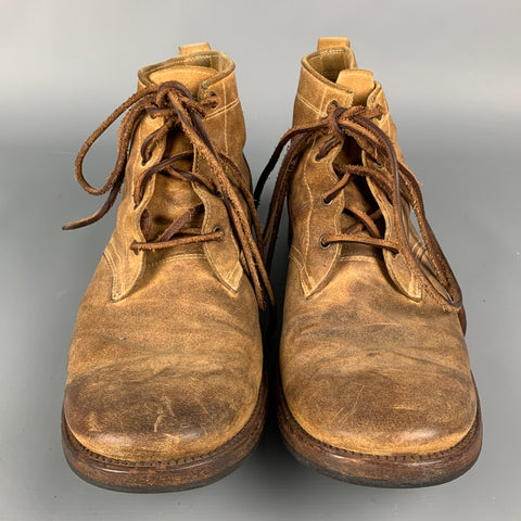 01000010 by BOCCACCINI Size 10 Tan Distressed Leather Lace Up Boots