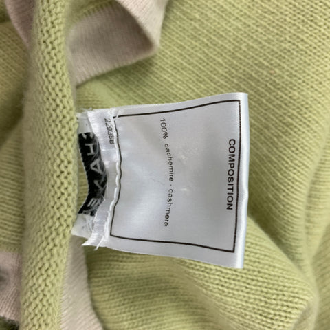 CHANEL Talla 10 Cárdigan con cuello en V de cachemira color crema Chartreuse