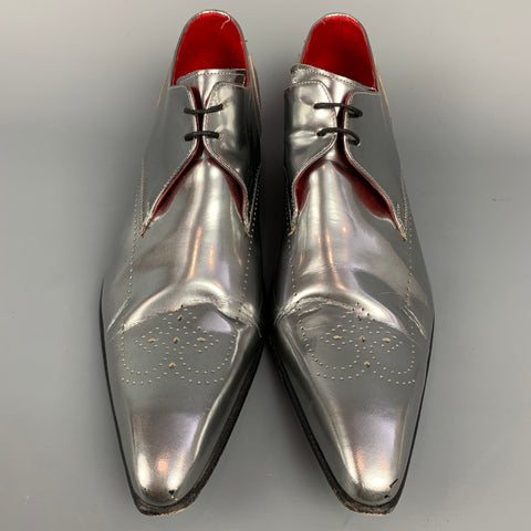JEFFERY WEST Size 10 Silver Metallic Leather Pointed Toe Lace Up Shoes