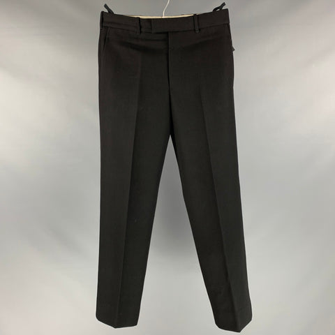 HELMUT LANG Taille 30 Pantalon habillé en laine sergé noir à devant plat